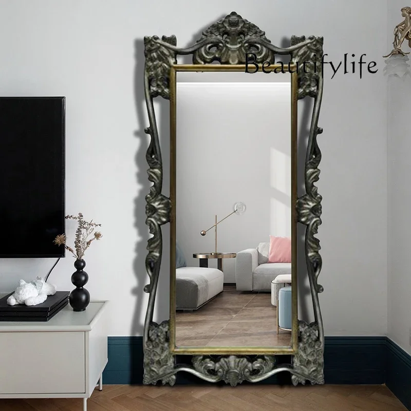 

HH American floor-to-ceiling French retro carved full-body mirror artistic sense light luxury entrance fitting mirror advanced