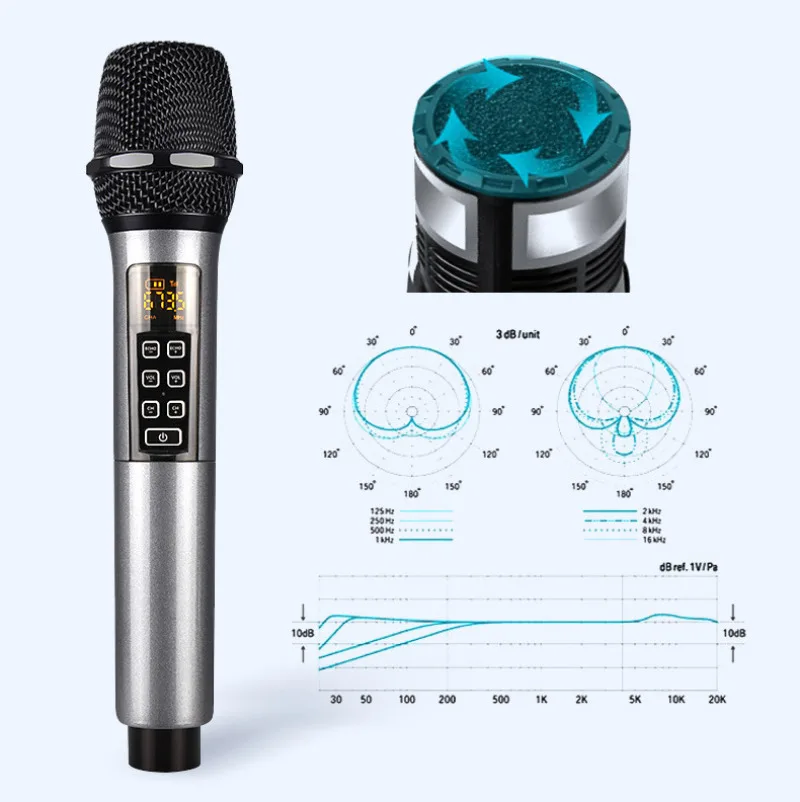 A-21 UHF Wireless Microphone Rechargeable Wireless Microphone Metal Dual Handheld Dynamic Mic with Rechargeable Receiver Karaoke