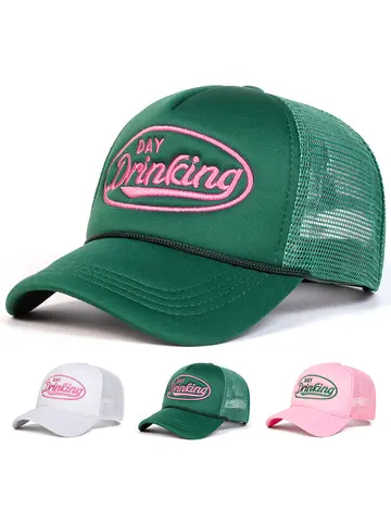 Unisex DAY DRINKING Letter Embroidery Baseball Net Caps Spring Summer Outdoor Adjustable Casual Hats Hip Hop Hat Sunscreen Hat