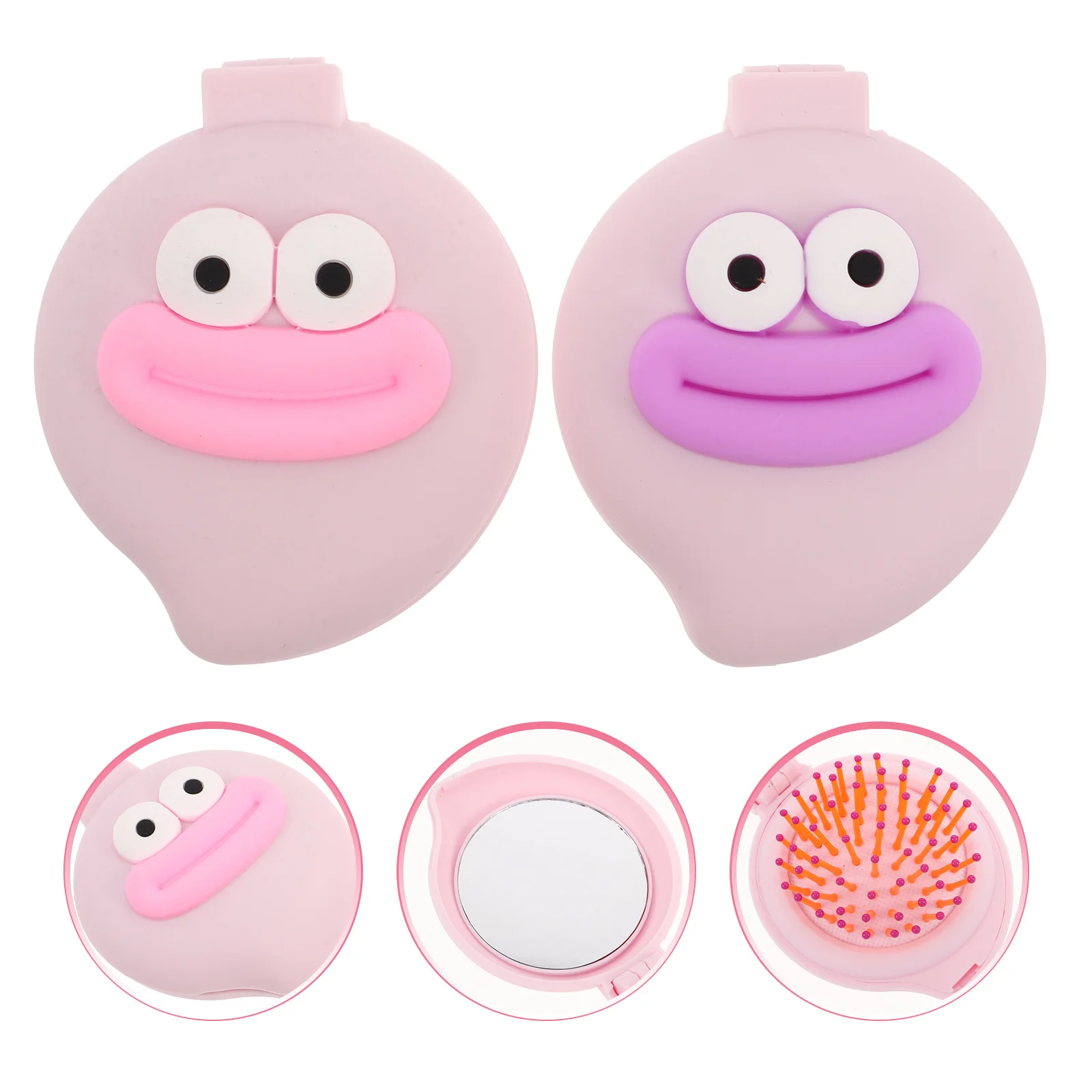 

2Pcs Cute Cartoon Comb for Girls Lightweight Folding Hair Brush with Built-in Mirror for Purse Pocket Use
