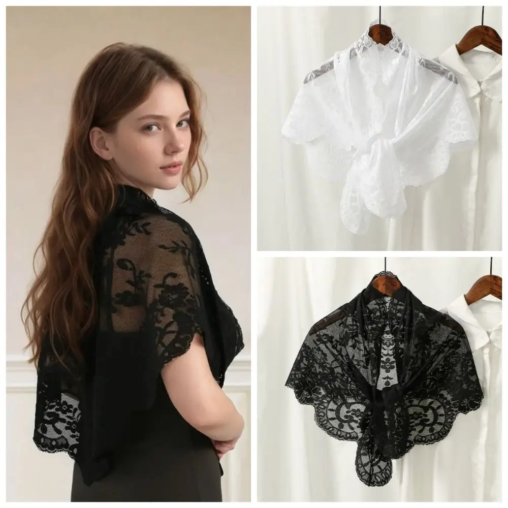 Elegant Lace Triangle Scarf French Style Hollow Head Covering Scarf Shawl Simple Clothes Decoration Embroidered Flower Scarf