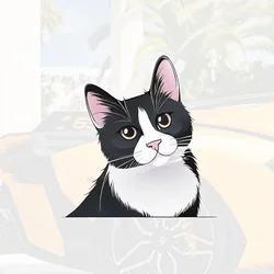 Black and White Tuxedo Cat Vinyl Decal Sticker for Car, Truck, Van, Wall, Laptop, Door, Window, Fridge - Cartoon Animal Design,