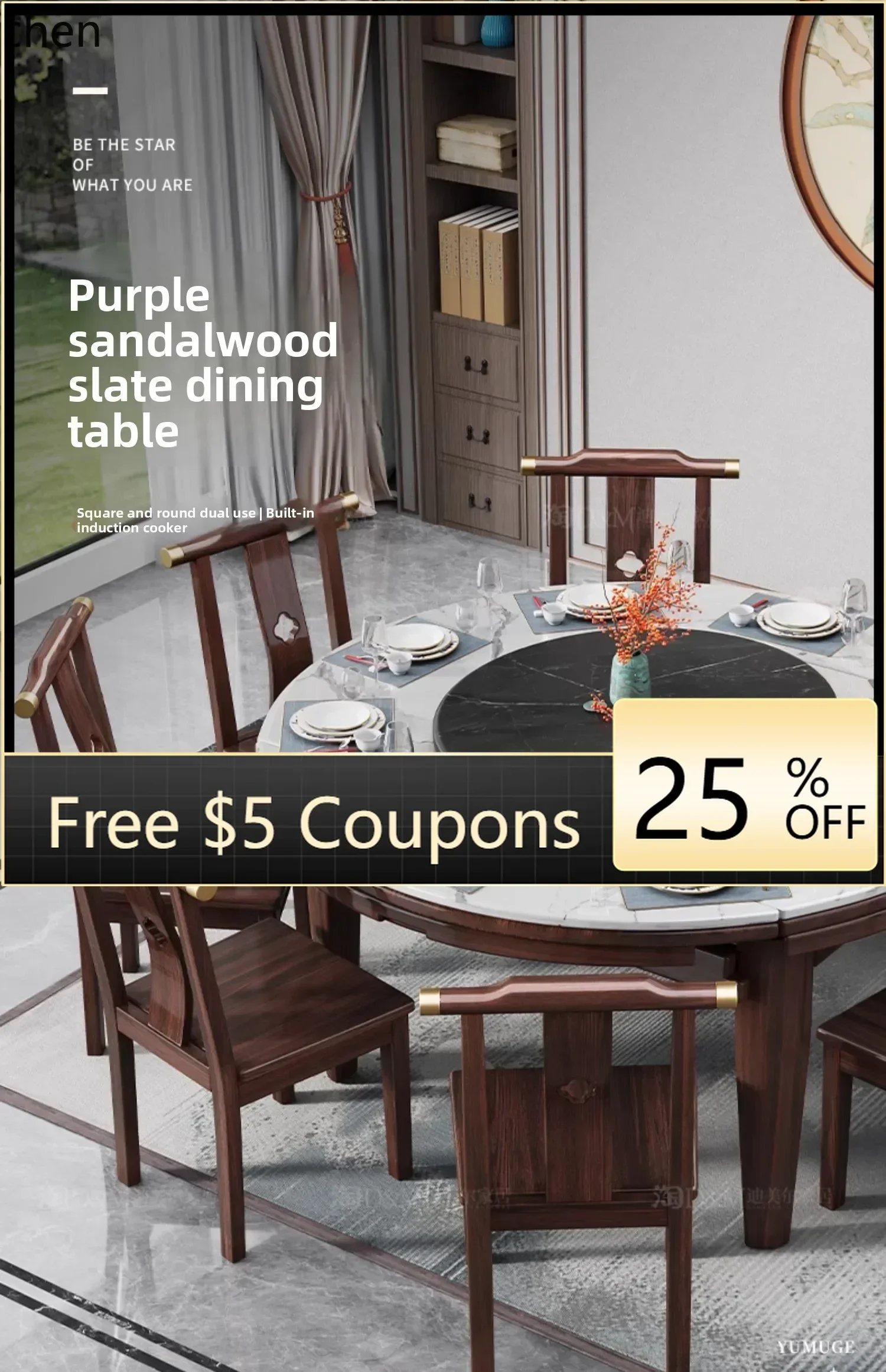 

AB rock slab folding dining table telescopic combination purple gold sandalwood small apartment household round dining table