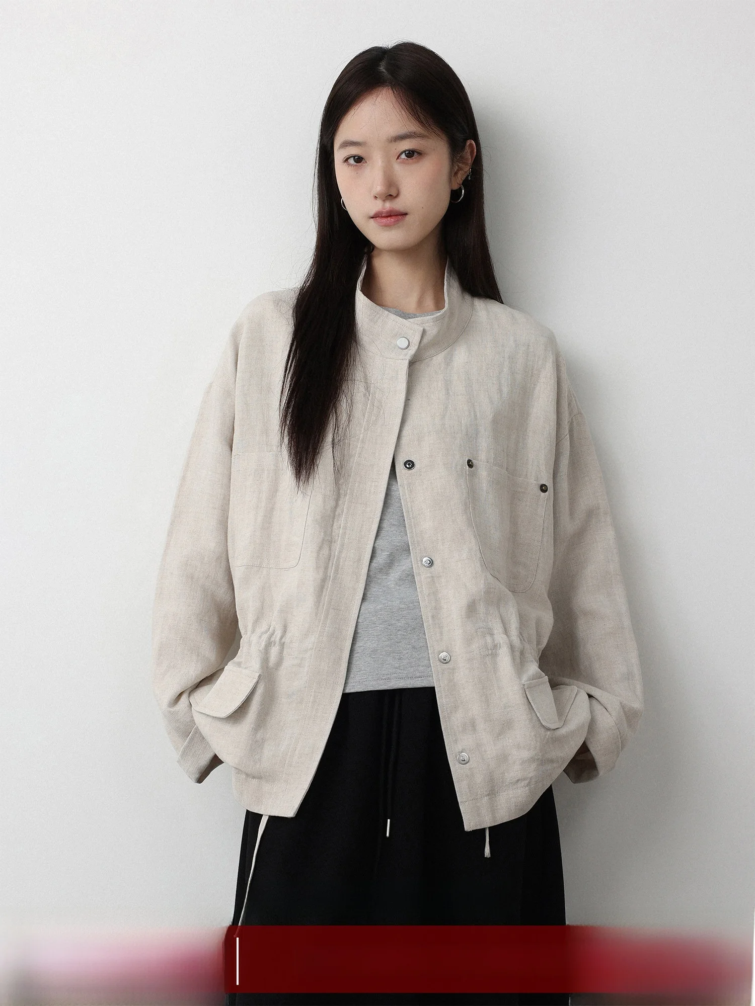 

Низкокалорийная хлопково-льняная куртка с воротником на завязках, длинными рукавами, повседневная свободная верхняя одежда для женщин