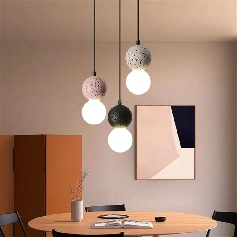 Nordic balls pendant lights Glass concrete pendant lamp for Bedroom kitchen island Dining  bedside LED wood lamps