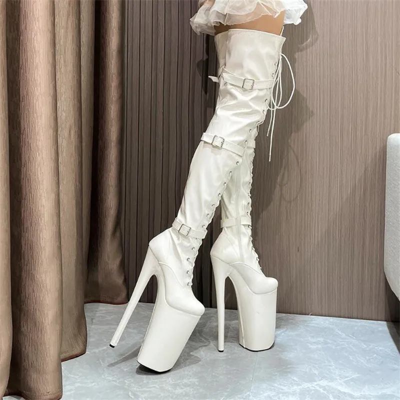 SDTRFT Female Over The Knee Buckle Red Boots 26cm Thin Heels Stilettos Platform botas mujer Ladies Shoes Woman PUNK Girl\'s Pumps