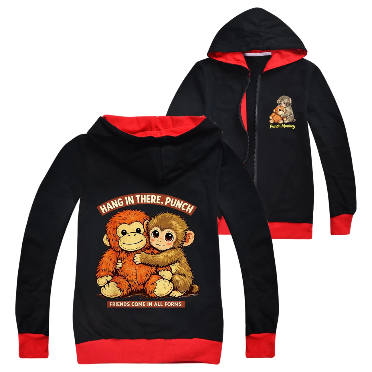 Punch Monkey Spring Hoodie for Kids - Cartoon Long Sleeve Hooded Sweatshirts Boys Girls Autumn Outerwear Children's Clothing
