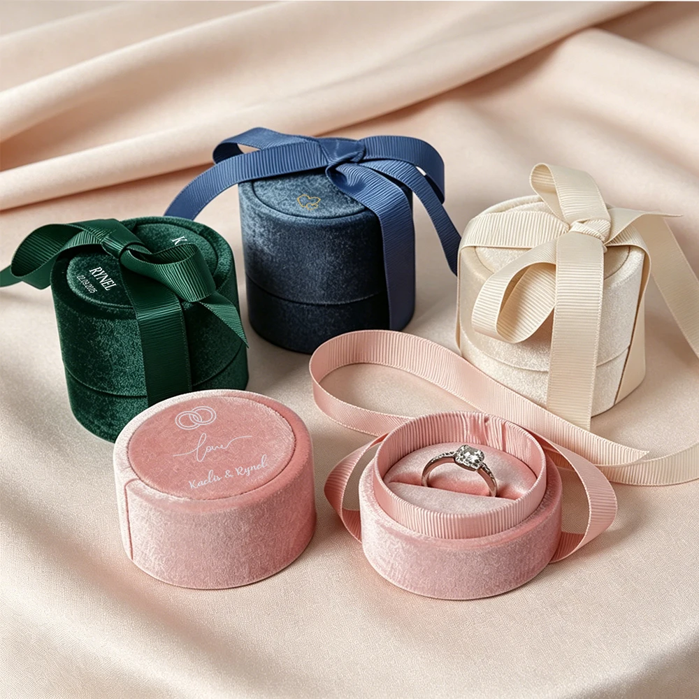 Custom Oval Bow Ring Box,Engravable Name,Light Luxury for Wedding Proposals & Anniversary,Valentine's Day Gift for Bride & Groom