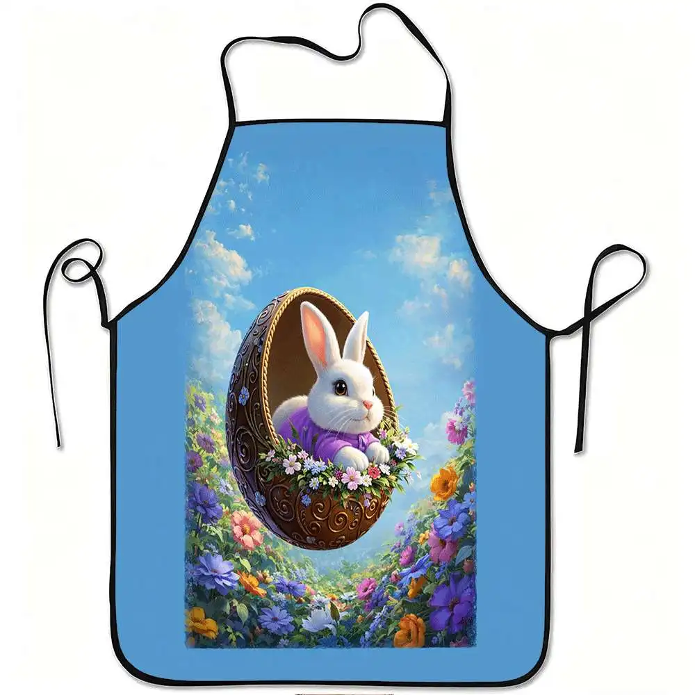 1pc Easter Bunny Egg Floral Print Apron, Durable And Easy to Clean, Adjustable Waistband, Polyester Material, for Kitchen Cookin