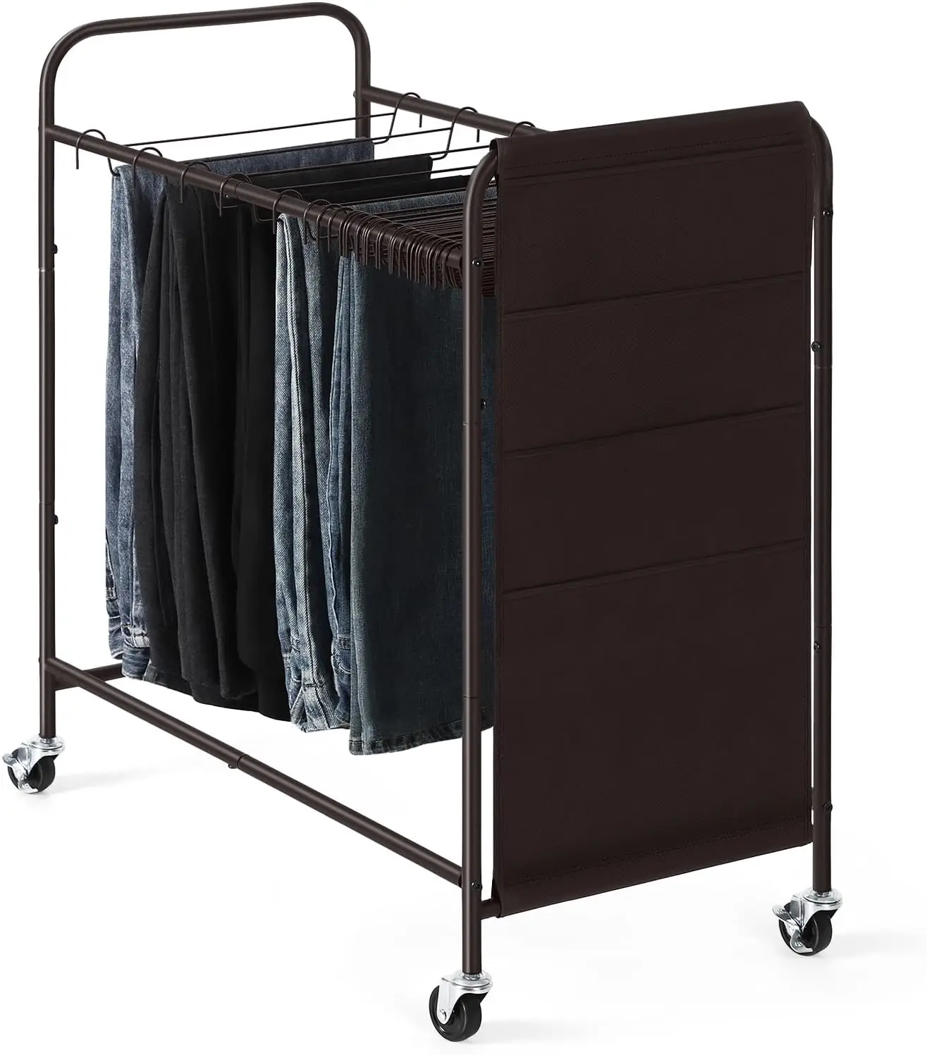 

Передвижная вешалка-тележка для брюк с 30 крючками, органайзер для джинсов, брюк и юбок, бронзовый