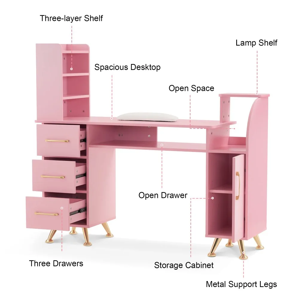 طاولة مانيكير، مكتب أظافر مع وسادة للمعصم، معدات تخزين صالونات محطة عمل التجميل