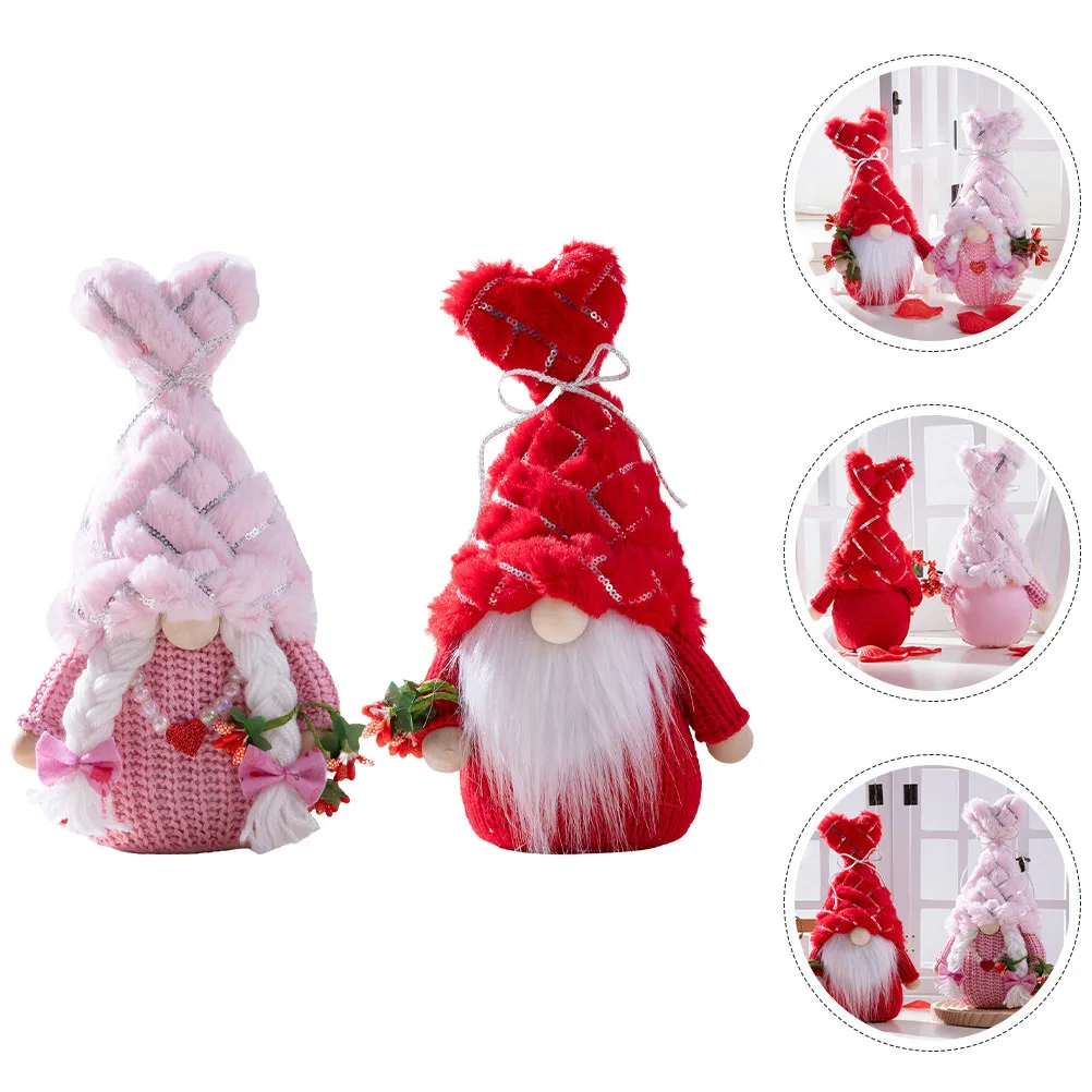 

2Pcs Valentine's Day Decorative Gnome Couple Ornaments Romantic Heart Design Festival Gift Party Decor Gnome