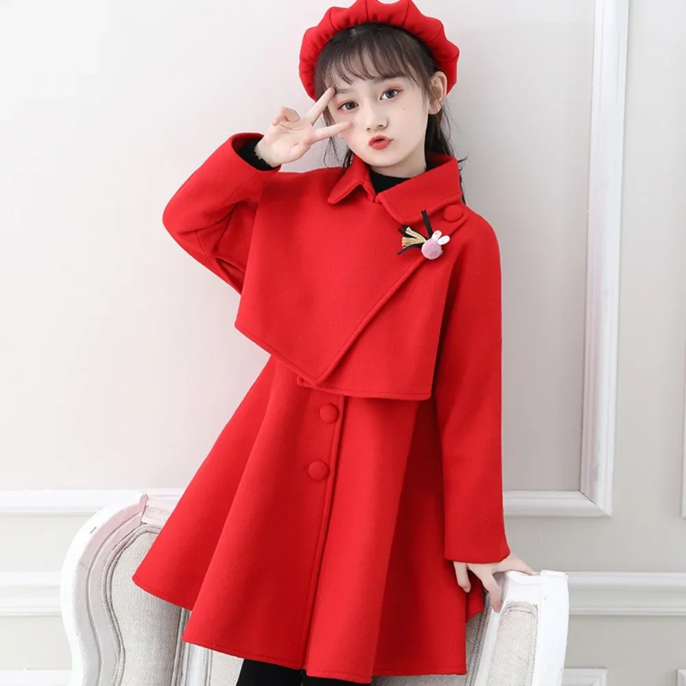 red-new-year's-girls-clothes-spring-autumn-solid-color-long-sleeve-collar-coat-s-leeveless-dress-hat-fashion-3-piece-set