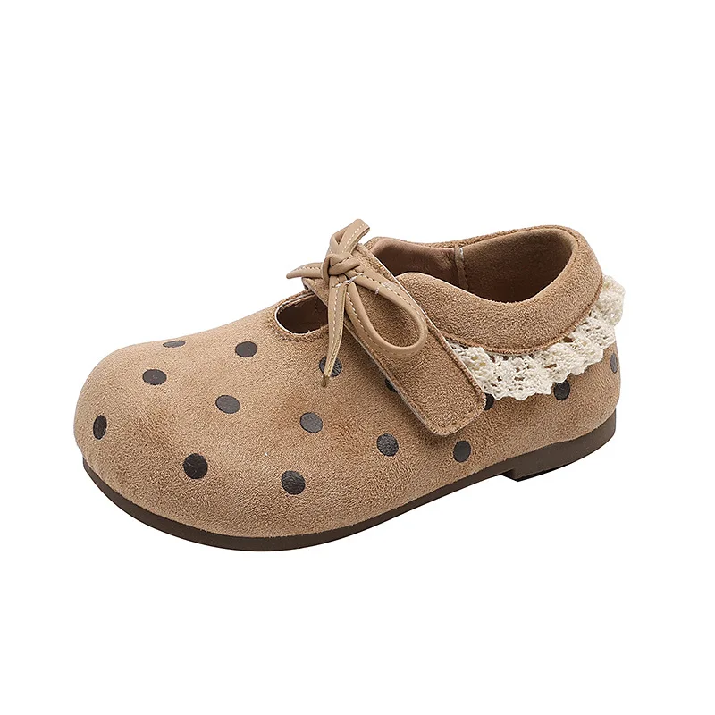 Girls' Polka Dot Soft Sole Princess Shoes Vintage Sweet Girl Style, Elastic Strap Easy Wear, Anti-Slip Round Toe Flats