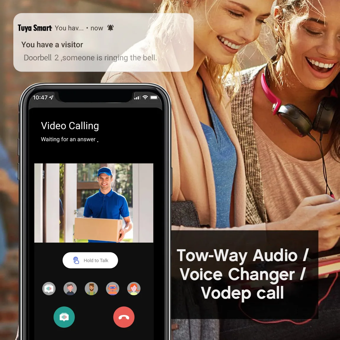 Tuya Smart Video Doorbell - 1080P WiFi Door Camera, 2-Way Audio, Human Detection, Weatherproof, Mobile Alerts, Works with DingDo