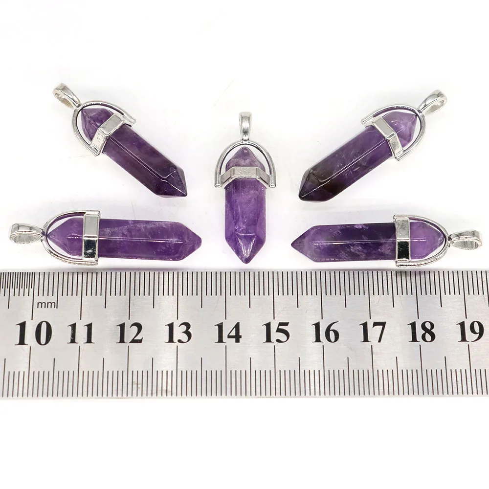 Hexagonal Column Crystal Pendant Natural Stone Amethyst Necklaces Chakra Healing Gift Women Men Fashion Jewelry 1PC