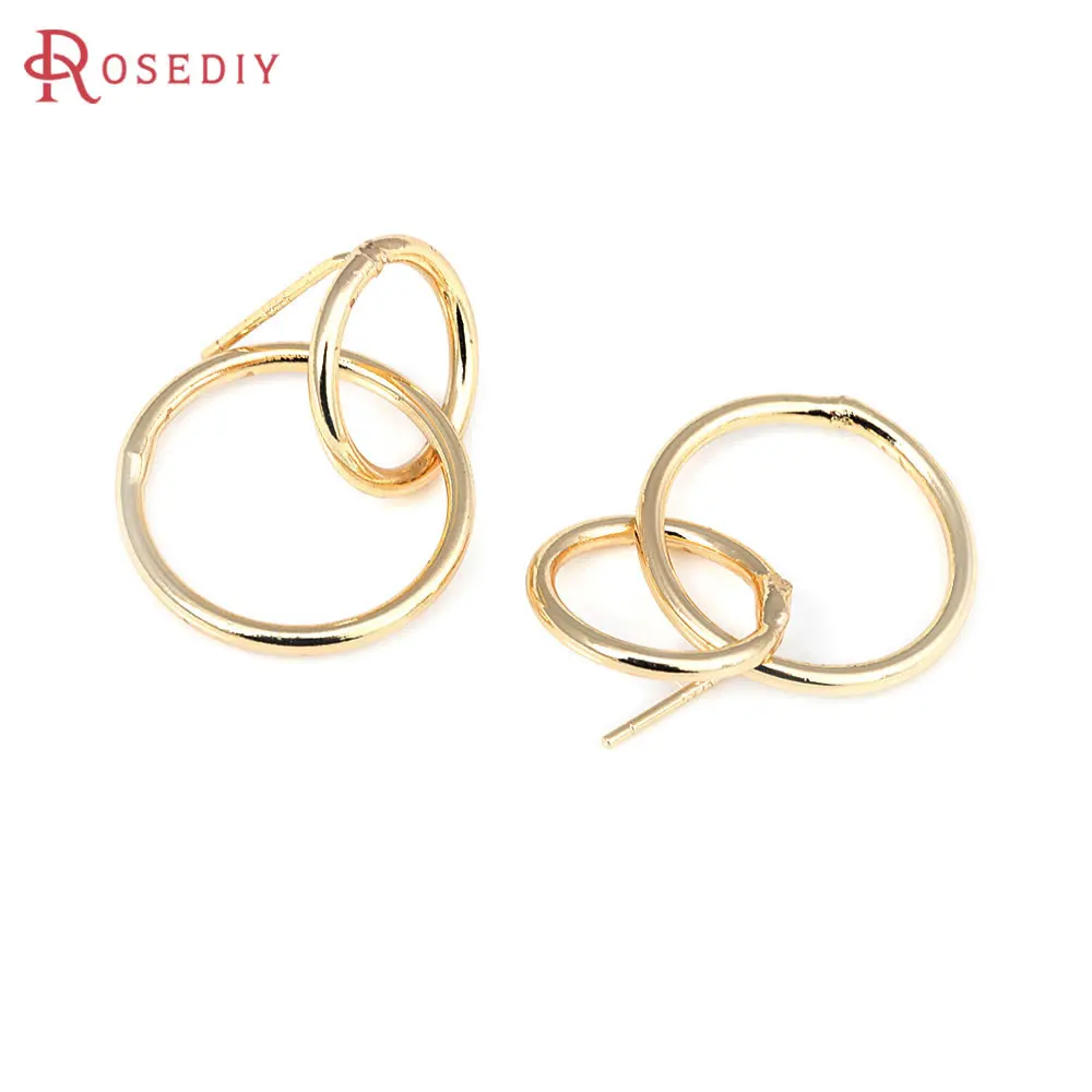 6ชิ้น18K สีทองทองเหลืองคู่ที่เชื่อมต่อกันต่างหูหมุดต่างหูเม็ดกลมเครื่องประดับคุณภาพสูงทำเครื่องประดับสำหรับผู้หญิง