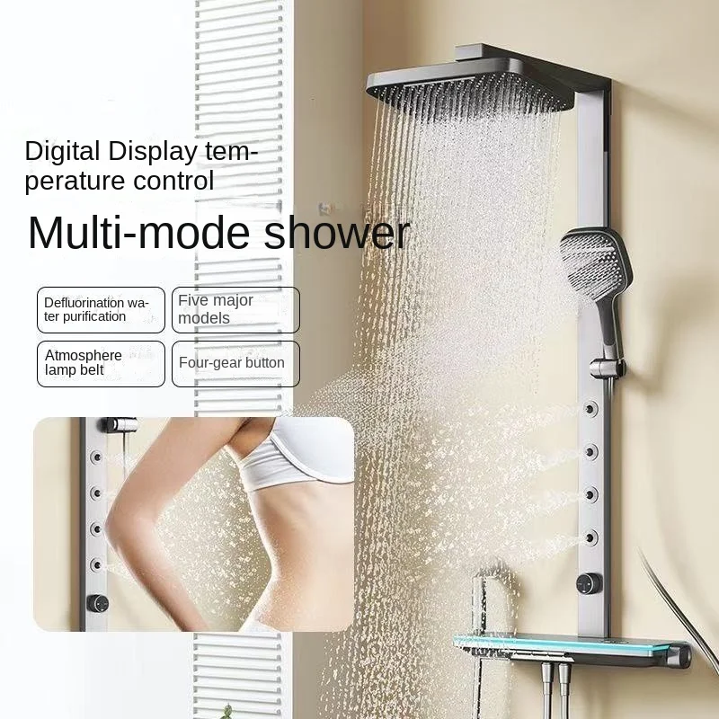

Intelligent Constant Temperature Digital Shower Head Set With Waist Spray Air Pressurized Water Outlet Precision Copper Body