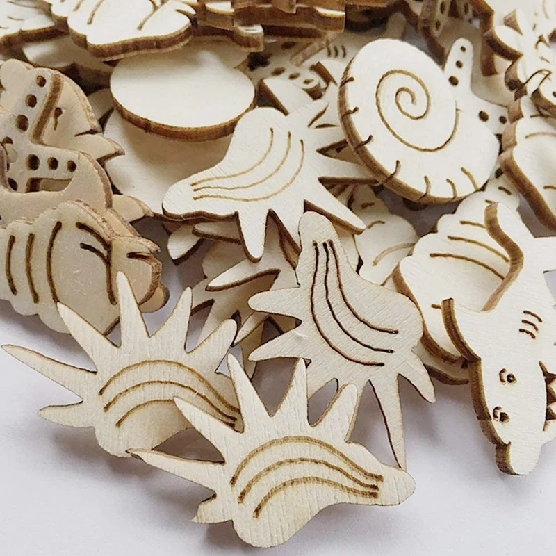 100Pcs Unfinished Wood Cutouts Wood Sea Animal Shape Natural Wood Pieces For DIY Crafting Ornament Decorations