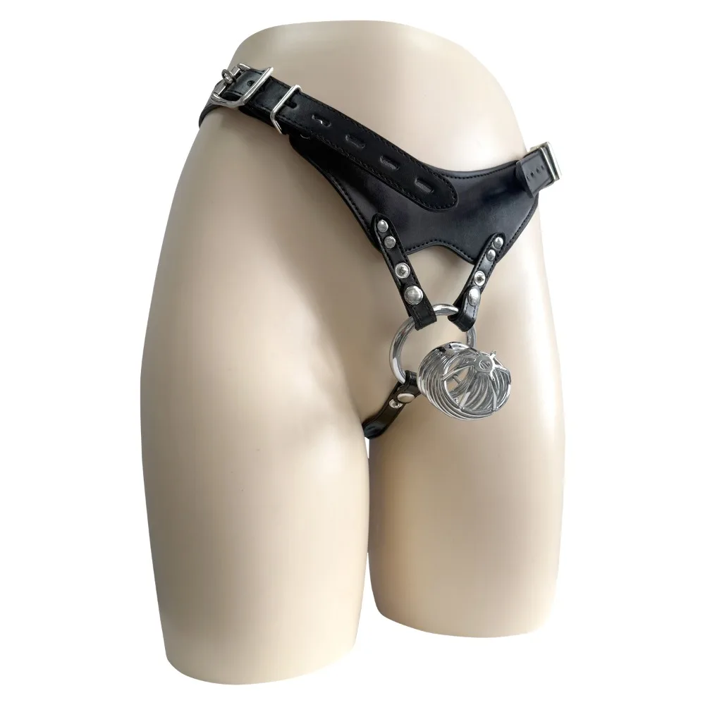 PU Leather Chastity Belt For Metal Penis Lock Cage Auxiliary Harness Belt Underwear Chastity Accessories BDSM Men Sex Toys 18+ - view 2