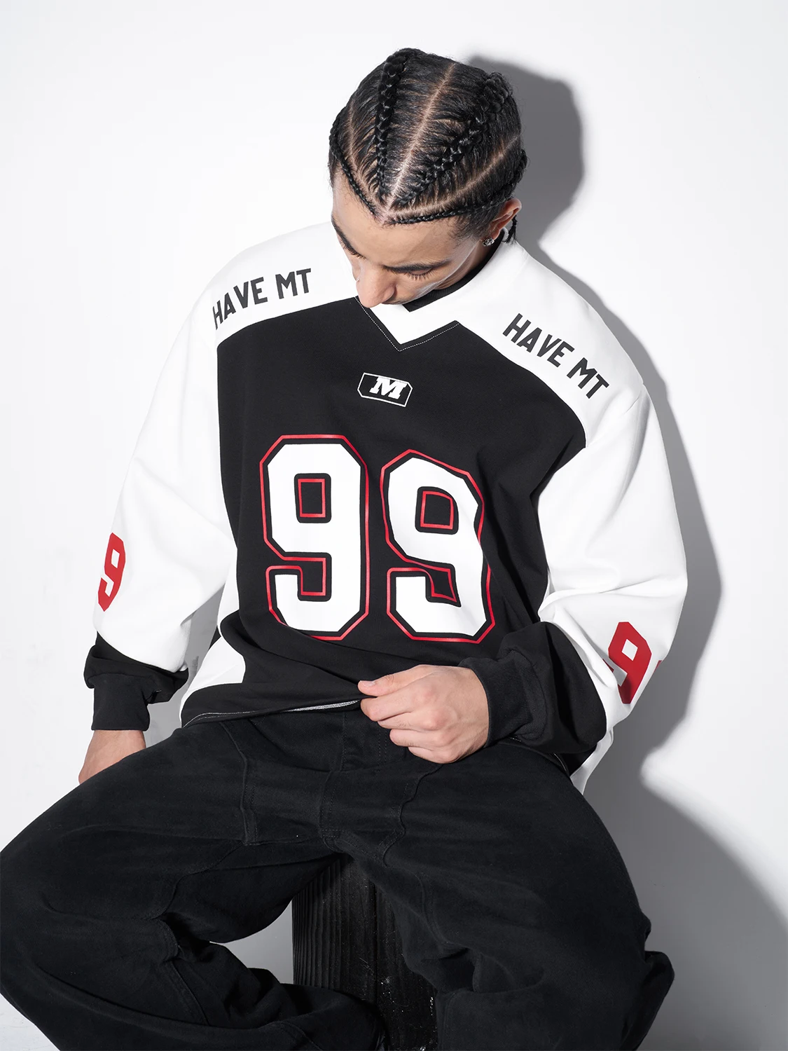 

MT99 American Sle Color Blo Long Sve Sweatirt Retro Letter Print ex Sportswear Casual Cotton Polyester Blend