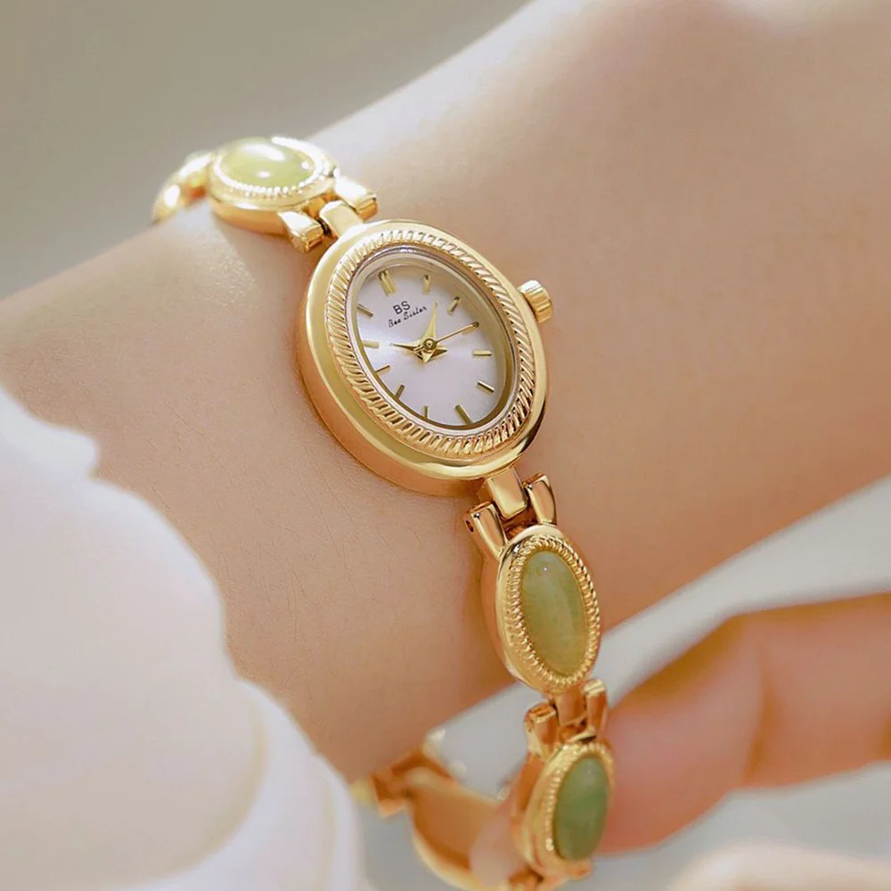 

Лучший бренд, роскошные женские часы, элегантный браслет из натурального жадеита, высококачественные золотые женские кварцевые часы, модные аксессуары