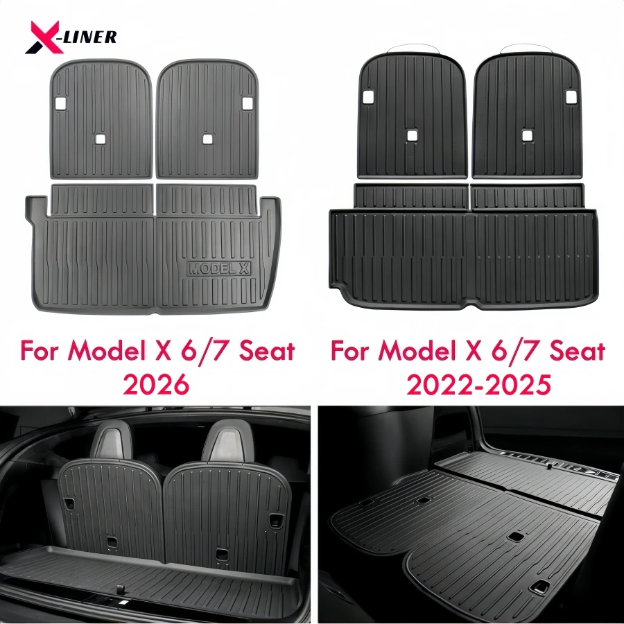 

For Tesla Model X 6/7 Seats 2022-2025 2026 Cargo Mat with Backrest Mats TPE Cargo Liner All Weather Protection Trunk Liner