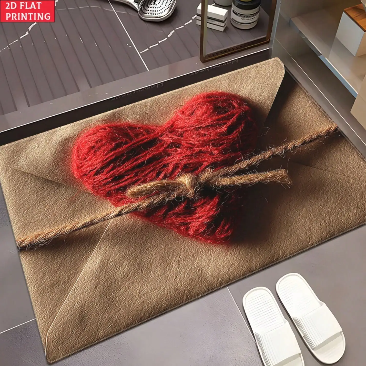 2D Flat, 2D Flat 1pc Heart Envelope Art Door Mat, Outdoor Mat, Outdoor Rug, Bathroom Floor Mat, Microfiber Absorbent Machine Washable Rug For Bedroom, Living