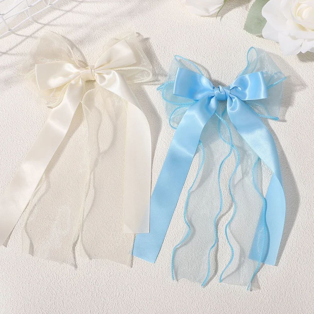 

RAINBOW BOWS 1Pcs Elegant Hair Clip for Womens Hairgripe Sweet Yarn Side Stain Bowknot Hairpin Boutique Girls Dress Up Headwear