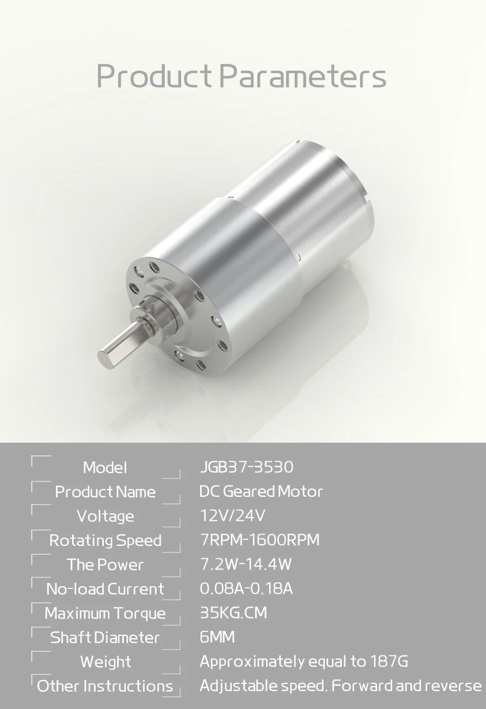 JGB37-3530 12/24V DC Getriebemotor 37mm Vollmetallgetriebe 4-1600 U/min Getriebemotor mit hohem Drehmoment und Exzenterwelle – Detail 16