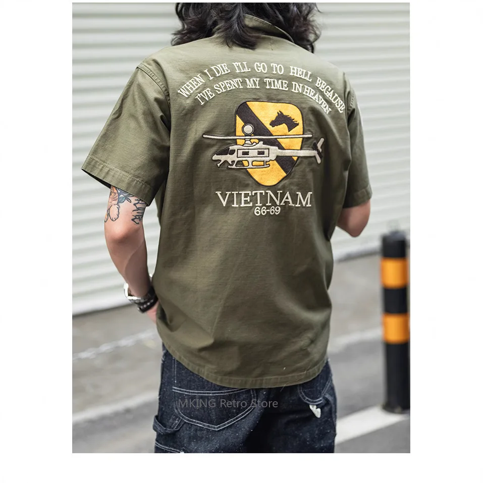 

Нена складная армейская рубашка Vietnam MAVC Advisory Group OG-107, рубашка с короткими рукавами и вышивкой вертолета