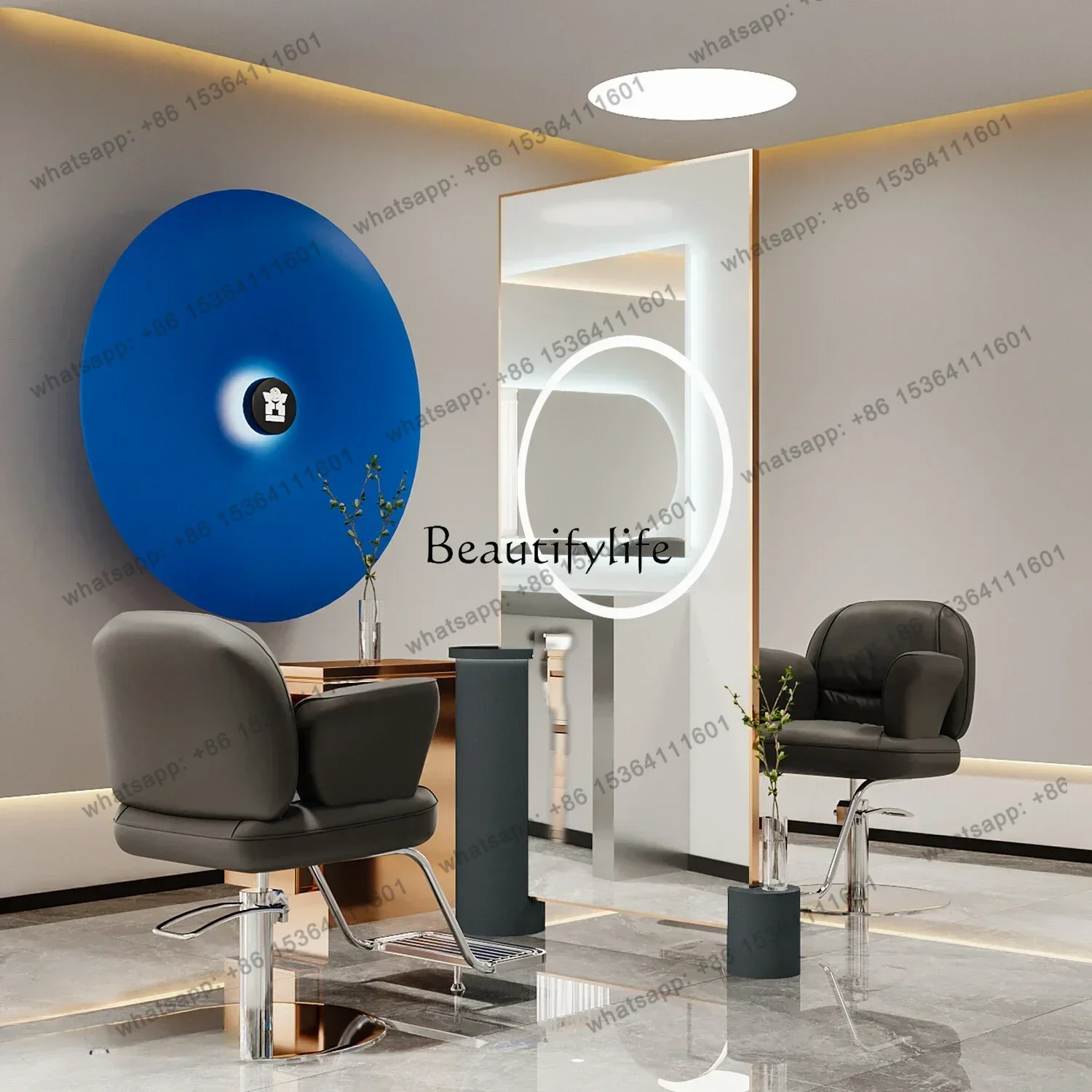 D30Hair Salon Floor Dressing Table Hot Dyeing Area Double-Sided Mirror for Hair Salon