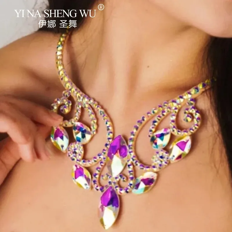 Belly Dance Accessories Necklace Adult Women Shining Rhinestone Necklace Professional Stage Performance Competition Accessories