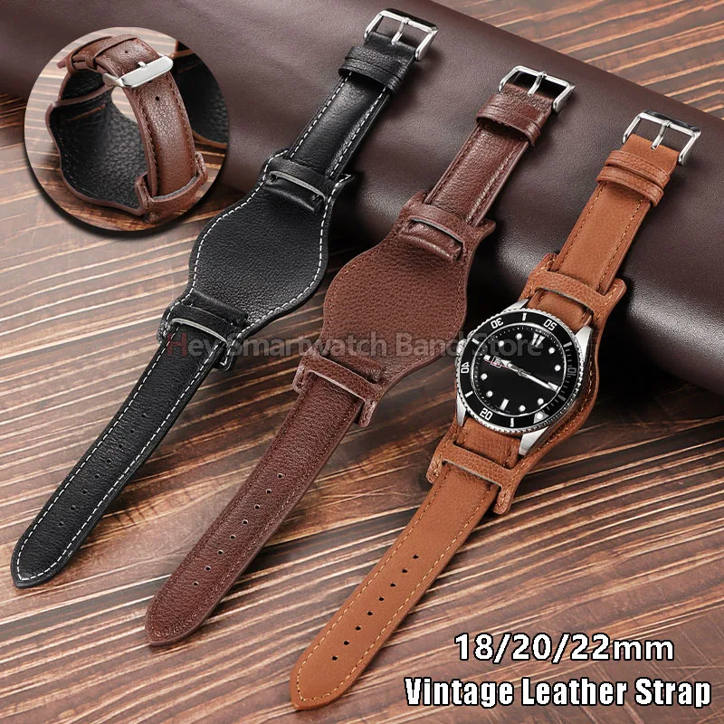Vintage Leather Watch Strap 18mm 20mm 22mm for Seiko for Omega Universal Bracelet Replacement Men Women Watch Band Accessories