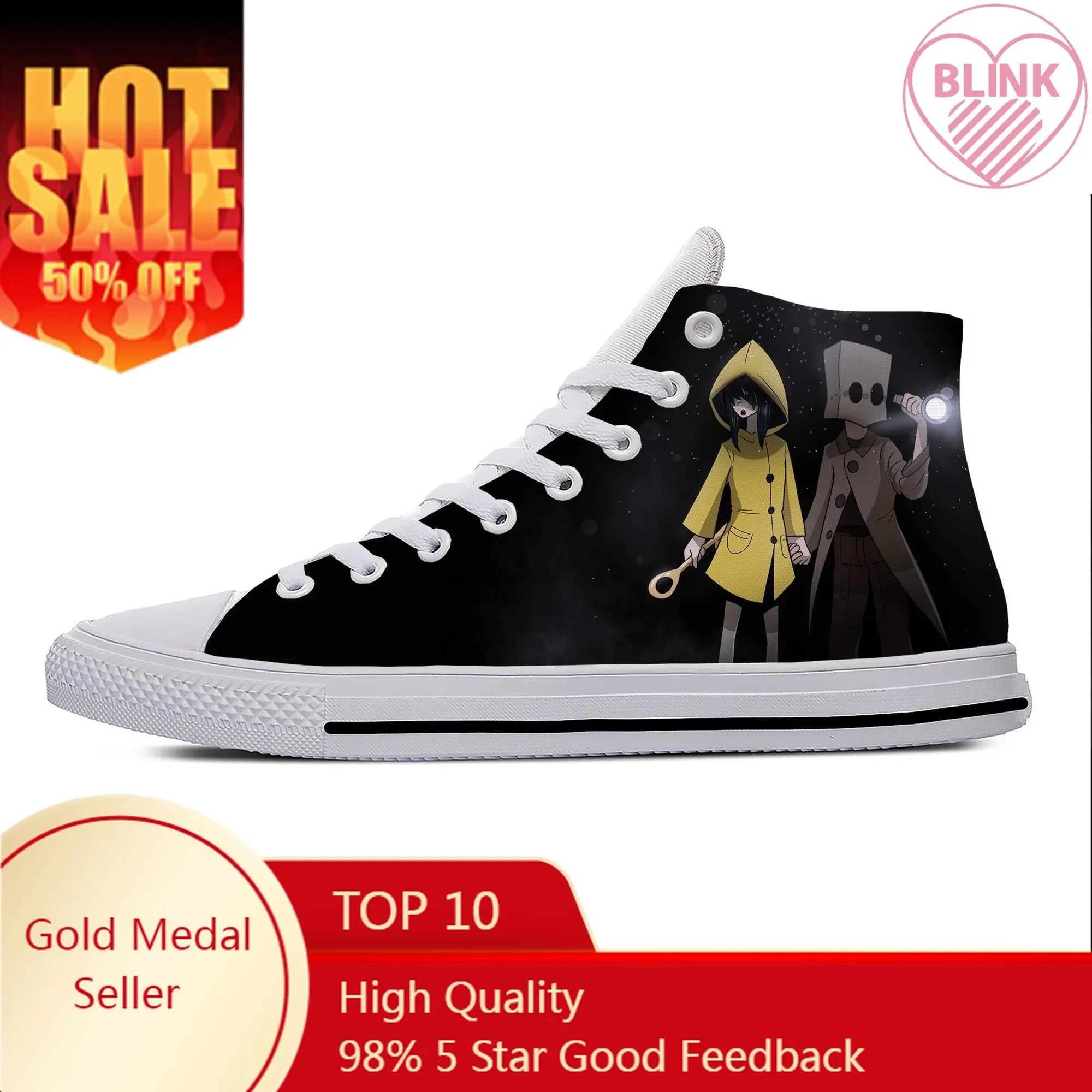 Anime Cartoon Spel Kleine Nachtmerries Cool Fashion Casual Doek Schoenen Hoge Top Lichtgewicht Ademende 3d Print Heren Dames Sneakers