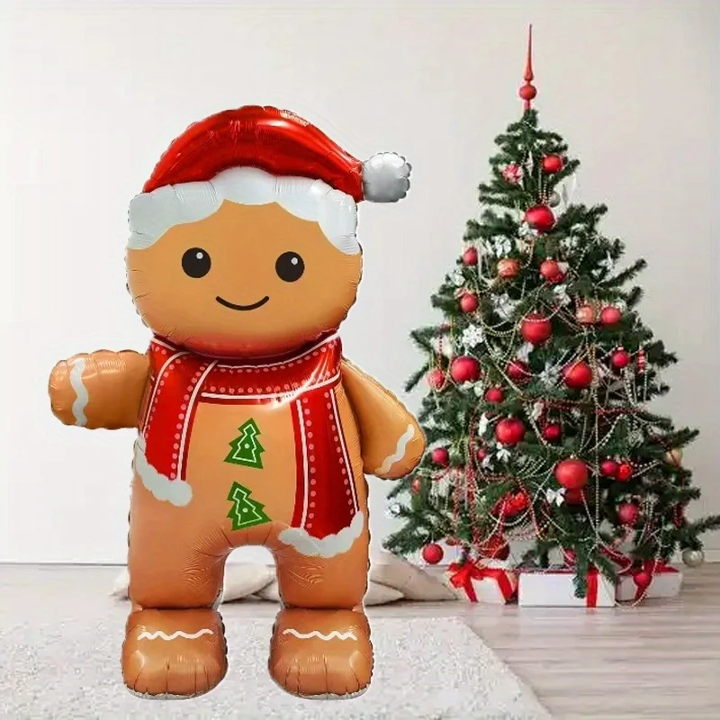 Vertical Christmas Themed Gingerbread Shaped Foil Balloons, Used for Indoor Theme Decoration During Christmas