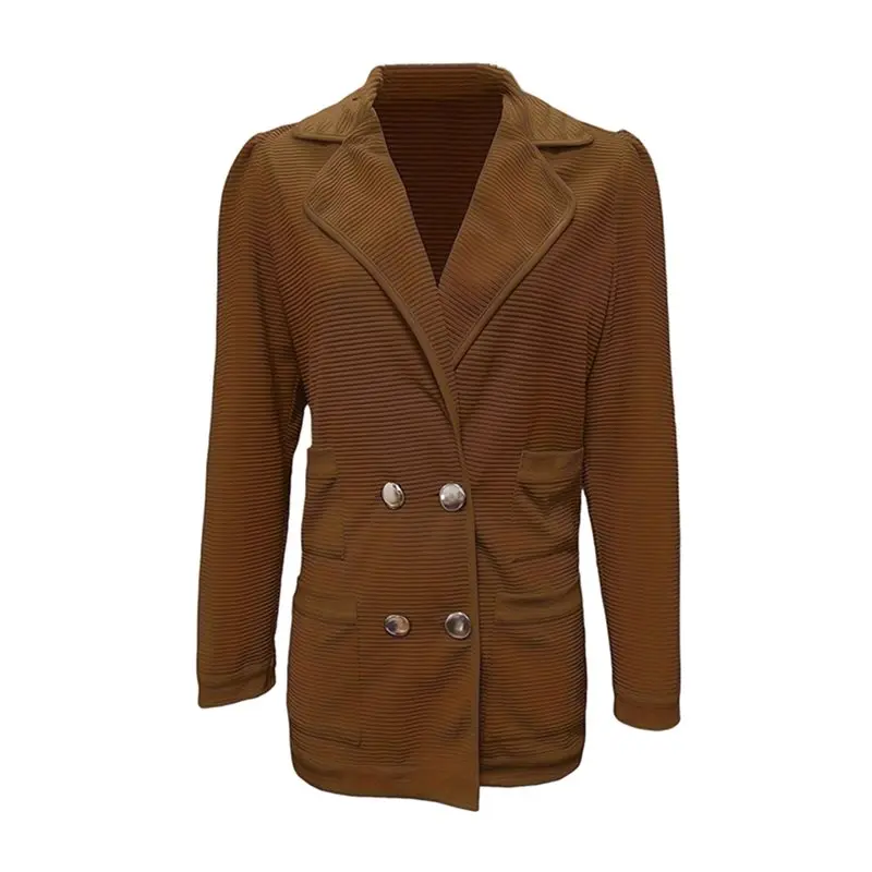 

A24F-Women Long Sleeve Double Breasted Blazer Jackets Lapel Ribbed Open Front Fall Blazer Coats With Pockets