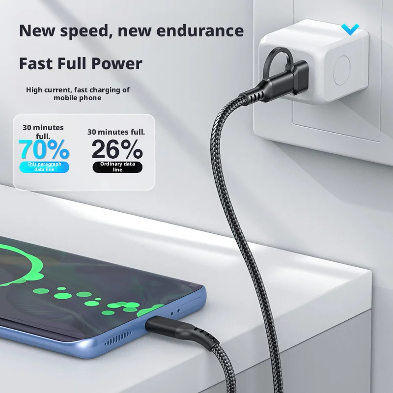 60 Вт мобильный телефон USB-C/Type-C 2-в-1 интерфейс для быстрой зарядки плетеный кабель для передачи данных, подходит для iphone Android и Huawei, Honor