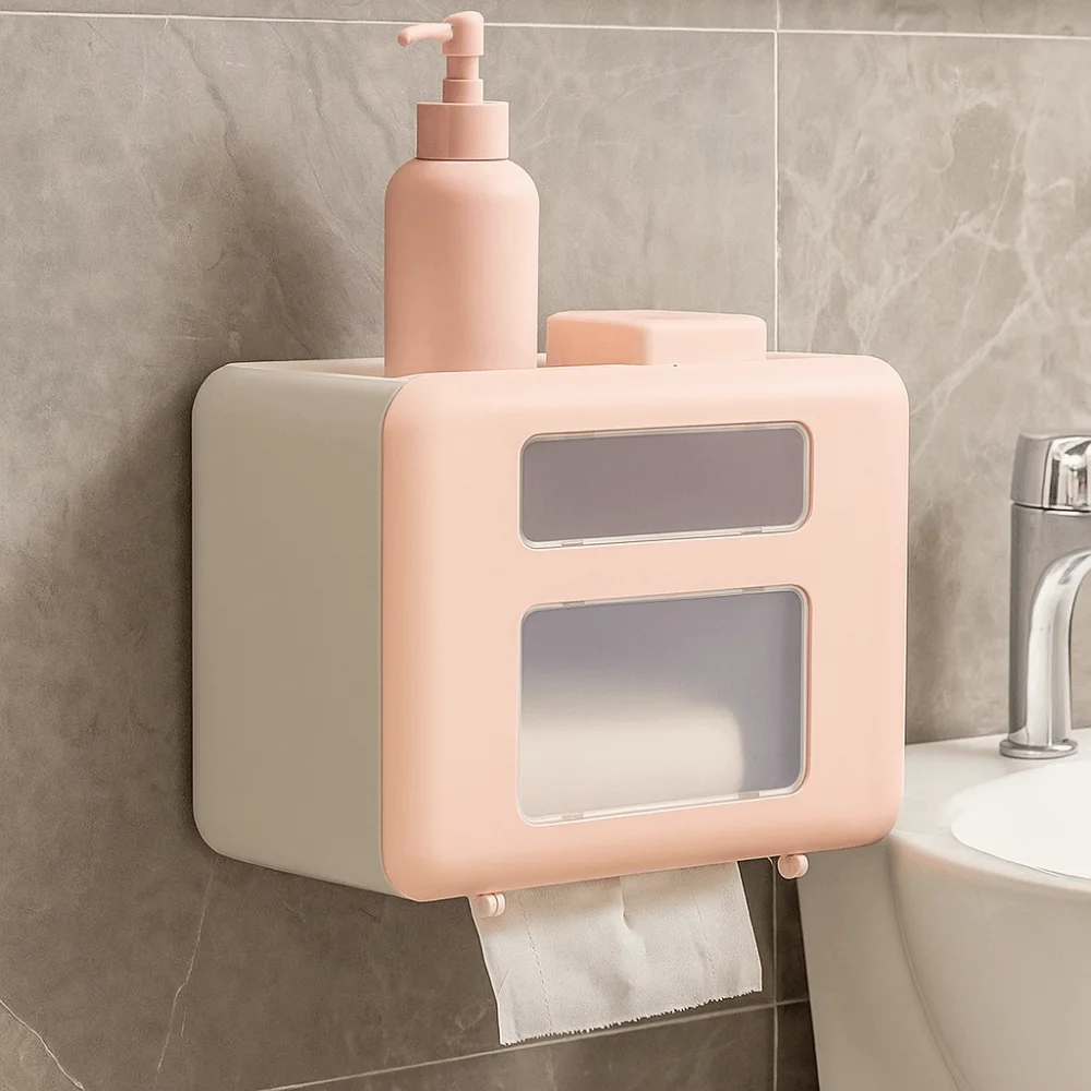 

Коробка для салфеток для ванной комнаты без перфоратора, настенная коробка для туалетной бумаги большой емкости, водонепроницаемая влагостойкая стойка для хранения рулонной бумаги