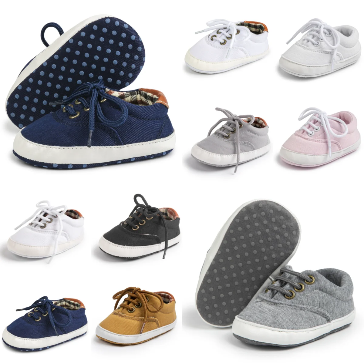 

Spring Autumn Baby Boys Girls Lace Up Casual Walking Shoes Toddler Solid Color First Walkers Cotton High Quality Soft Flat Sole