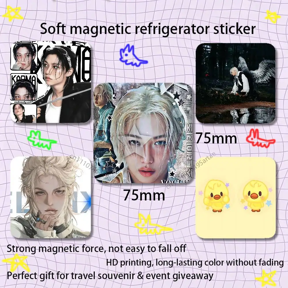 F-Felix Lee S-SKZ Fridge Magnet Personalized Magnetic Durable Plastic Square Picture Surface Fridge Magnets