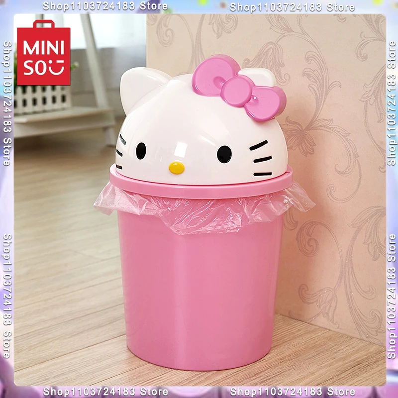 MINISO Sanrio Hello Kitty Dustbin Trash Can Rubbish Bin Garbage Binsanrio Cute Trash Can Living Room Bedroom Toilet Paper Basket