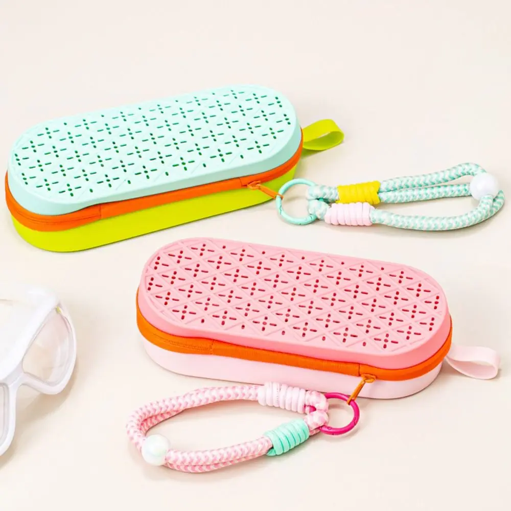 Portable Swimming Glasses Case Large Capacity Drain Hole Silicone Glasses Organizer Multifunctional with Handle Rope
