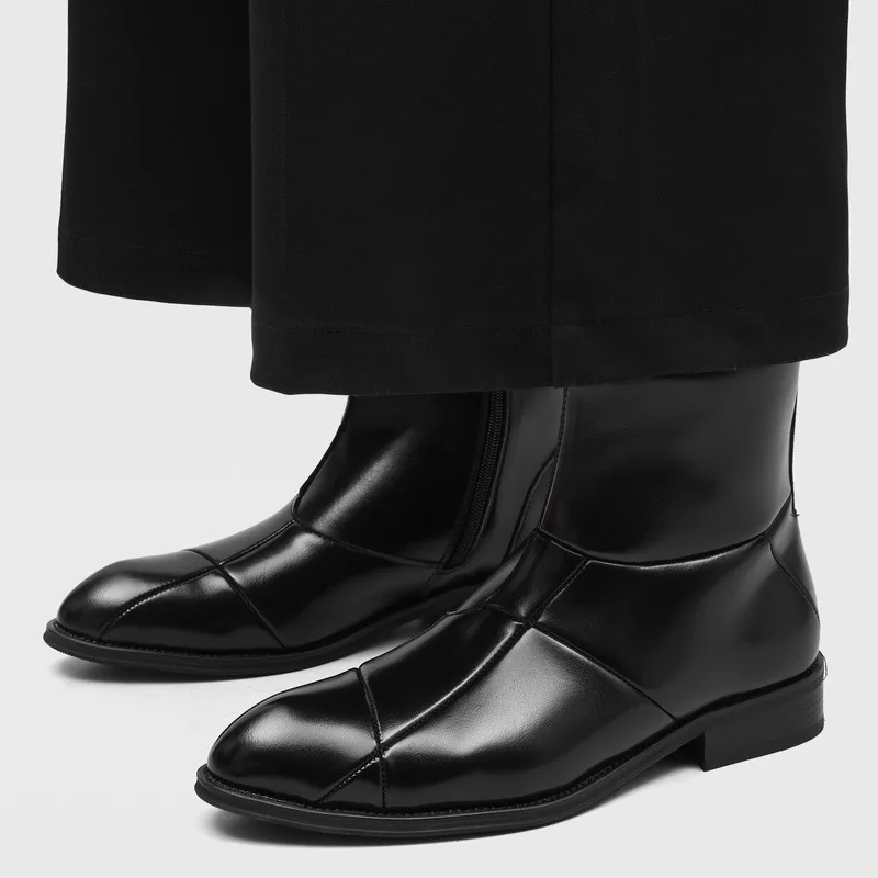 England style mens fashion high chelsea boots slip-on original leather shoes cowboy spring autumn boot pointed toe ankle botas