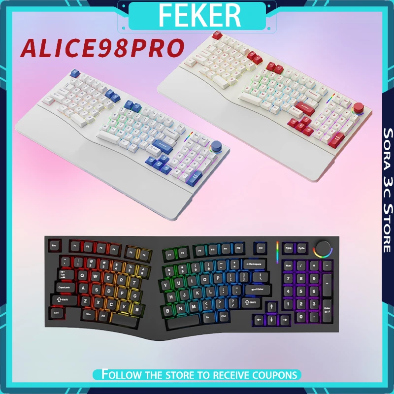 FEKER Alice98pro Mechanische Tastatur Alien Ergonomisch 3 °   Slope Hot-Swap-fähiges RGB mit Handunterstützung, individuelle Gaming-Bürotastatur