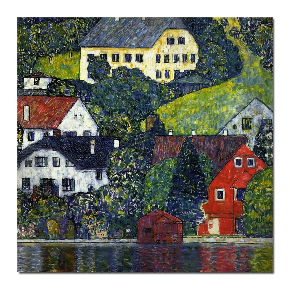 

Handmade Gustav Klimt Paintings Landscape Houses at Unterach Oil On Canvas Reproduction High Quality Modern Home Decoration