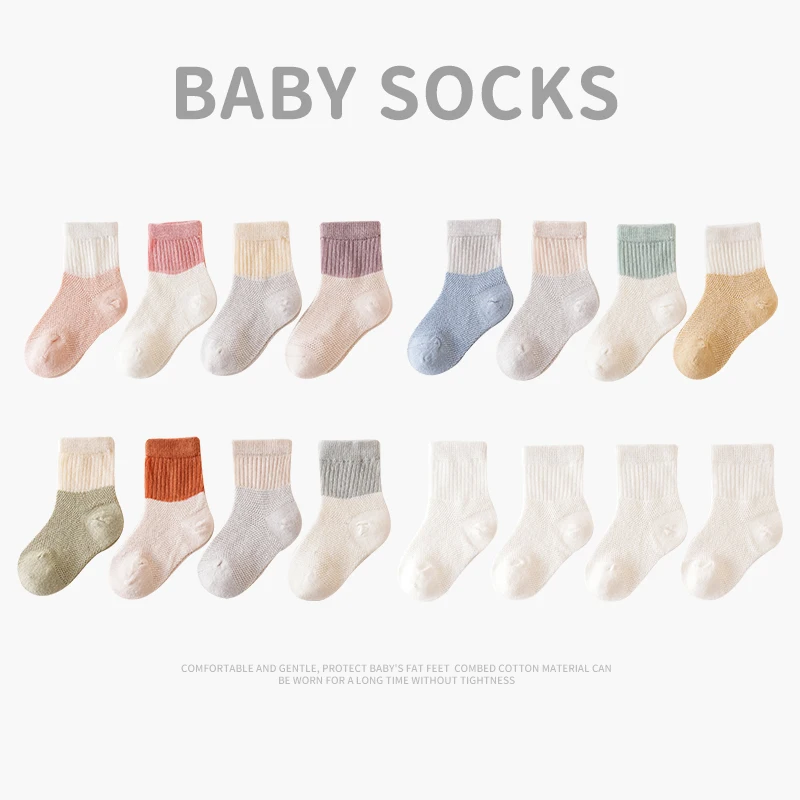 4 Pairs/Lot Baby Boys Girls  Summer Socks Newborn Breathable Combed Mesh Cotton Crew Socks 2023 New Unisex Kids Slim &Soft Socks