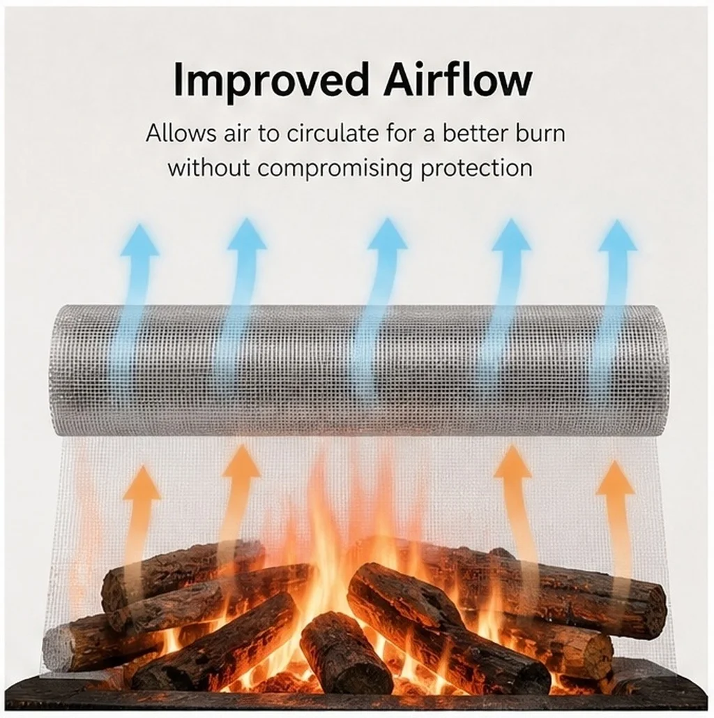 Fireplace Spark Mesh Guard Stainless Steel 39.37x11.81 20 Mesh Heavy Duty Spark Protector Wood Burning Fireplace Safety Screen