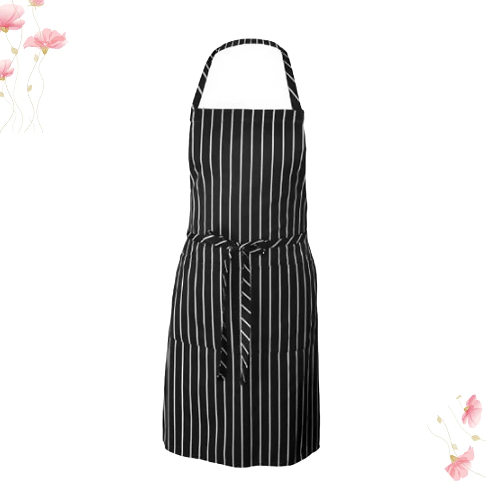 

1pc Chef Apron Kitchen Cooking Simple Black White Stripe Neck Hanging Polyester Restaurant Garden BBQ Painting for Men