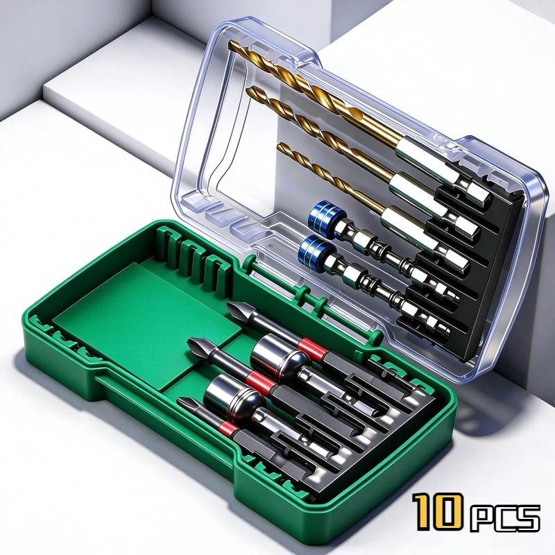 10pcs/Set Driving Impact Resistant Impact Bit Set Hex Shank S2 Steel Magnetic Hex Shank Bit Impact Driver Screwdriver Tools